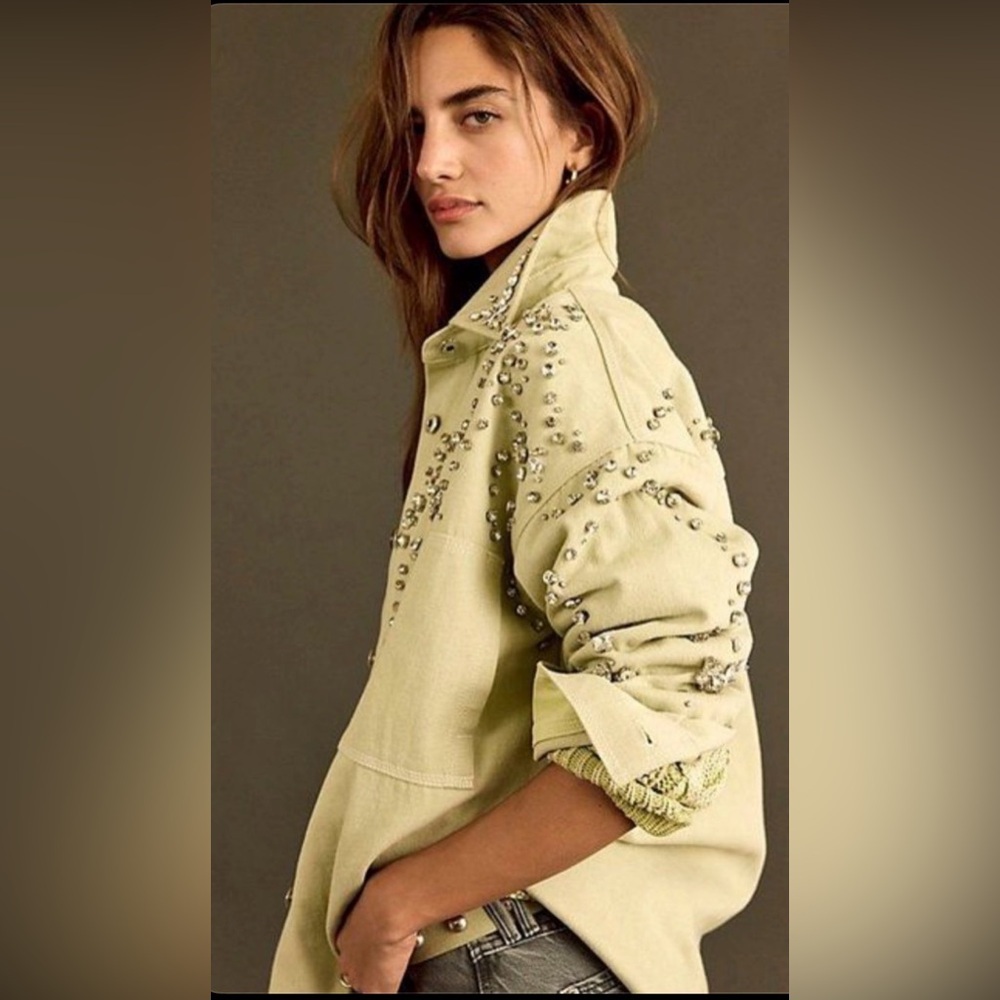 Free People Silver Bells Embellished Shacket Jacket